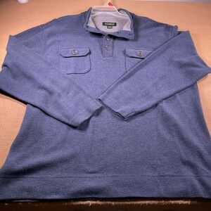 Outdoor Life Mens 2XL Blue Waffle Knit Pullover Button Neck Long Sleeve Shirt